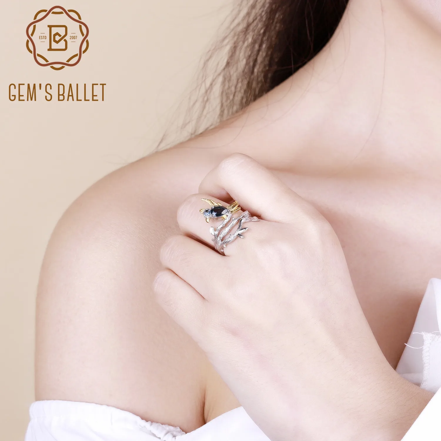GEM'S балетное 925 пробы серебро 0.65Ct натуральный Винтаж Синий сапфир кольцо ручной работы птица на кольцо «ветка» Для женщин хорошее ювелирное изделие