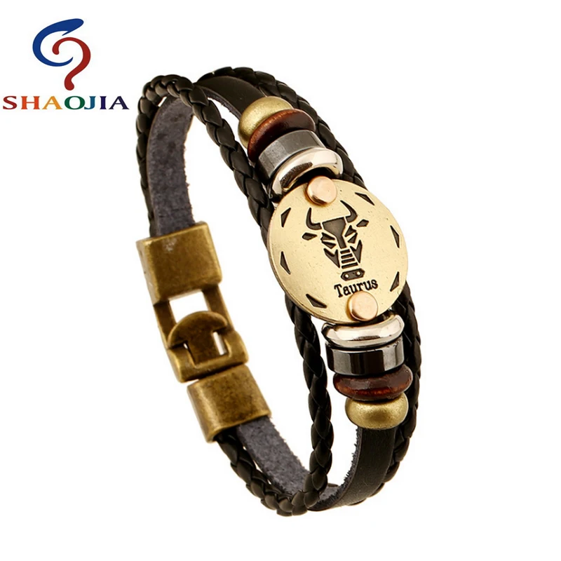 Capricorn Leather Bracelet Cuff Wide Bracelet and Rope Bangles Black Men Fashion Man Unisex Jewelry Men leather bracelet leather bangle