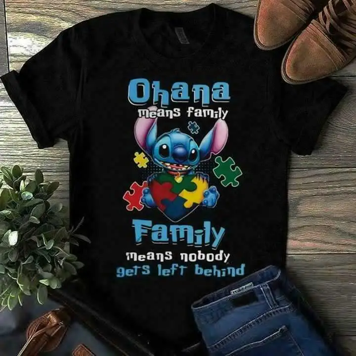 

Autism Awareness Stitch Ohana Means Family Men Black T Shirt Cotton S 3Xl