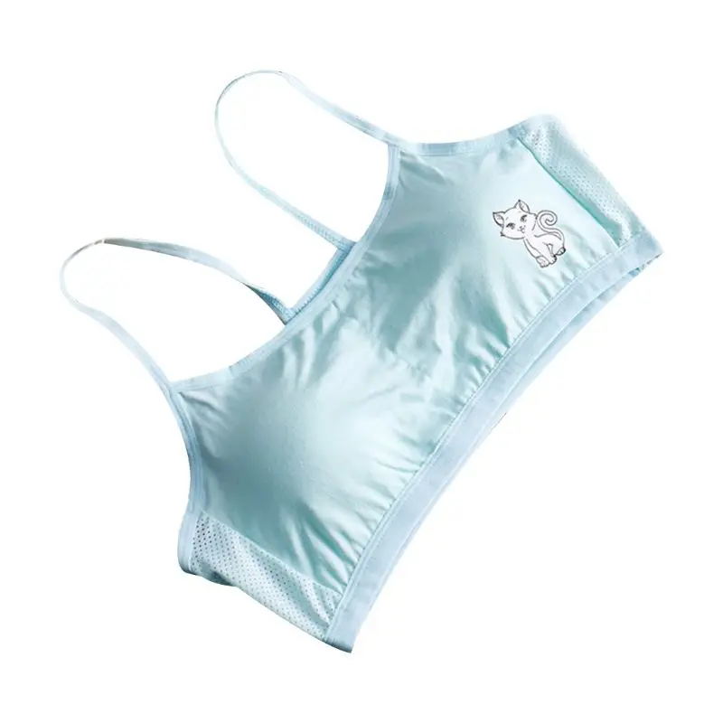 D Бесшовное нижнее белье для девочек, платье на тонких бретелях ремни спортивный Спортивный бюстгальтер; бюстгальтер без Обувь с дышащей сеткой обратно Нижнее белье карамельного цвета с милым рисунком кота короткий топ, бюстгальтер без косточек - Цвет: D