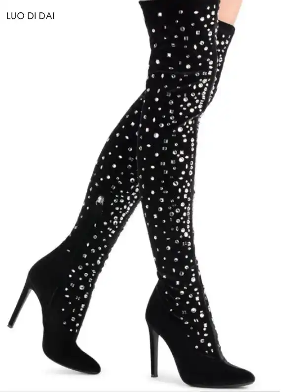 thigh high glitter heels