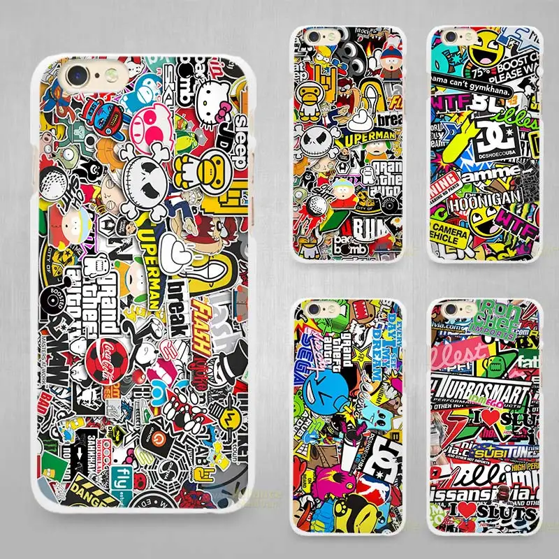 Sticker Bomb Pattern Hard Plastic White Cell Phone Case
