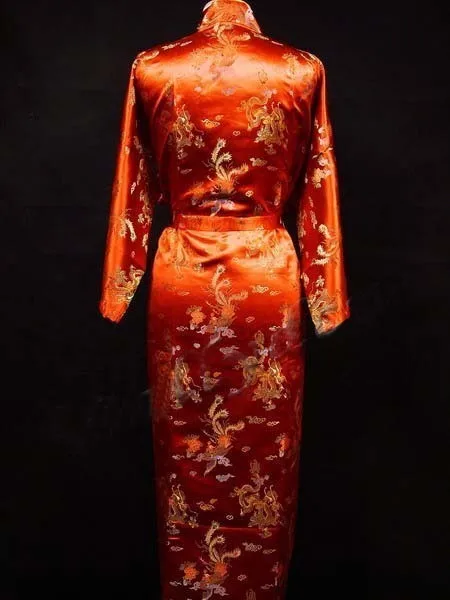 Китайское кимоно халат женский Дракон и Феникс шелковый халат кимоно платье с поясом, ночной халат 2 цвета