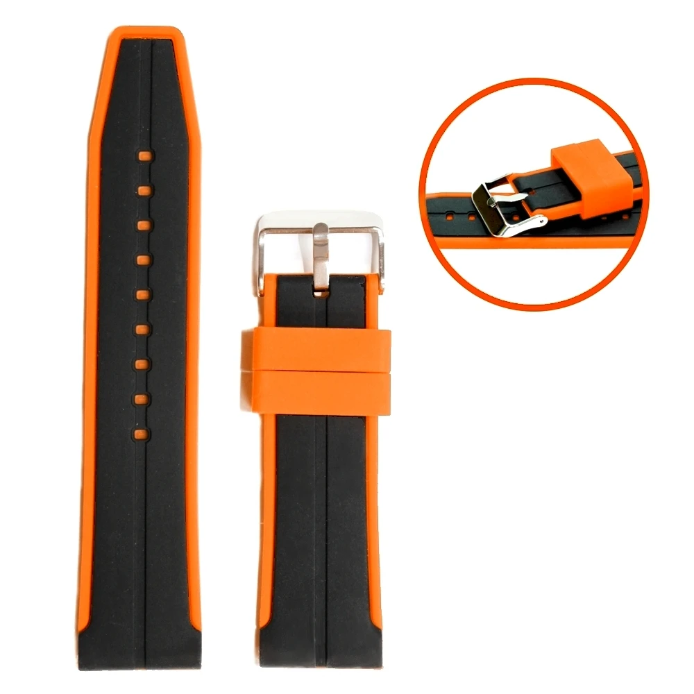 

24mm Two-tone color Black With Orange Good Silicone Unisex Watch Band Straps WB1048A24JB