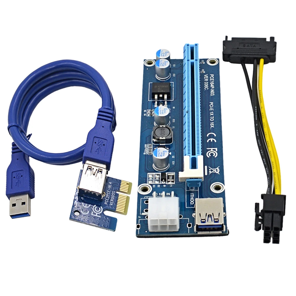 CHIPAL 200 шт. 006C PCI E Райзер карта PCIE 1x до 16x удлинитель 60 см USB 3 0 кабель и SATA к 6Pin питание
