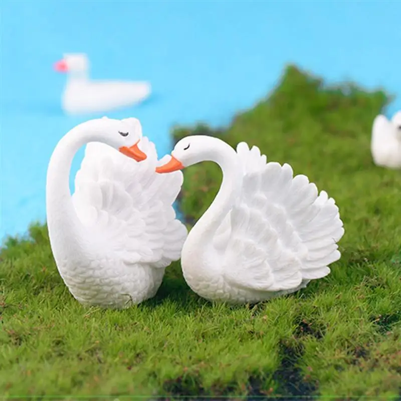 2pc DIY Resin Decorative Mini Beautiful Swan Fairy Garden Decor Dollhouse Accessory Home Decoration Craft Figurines Miniatures