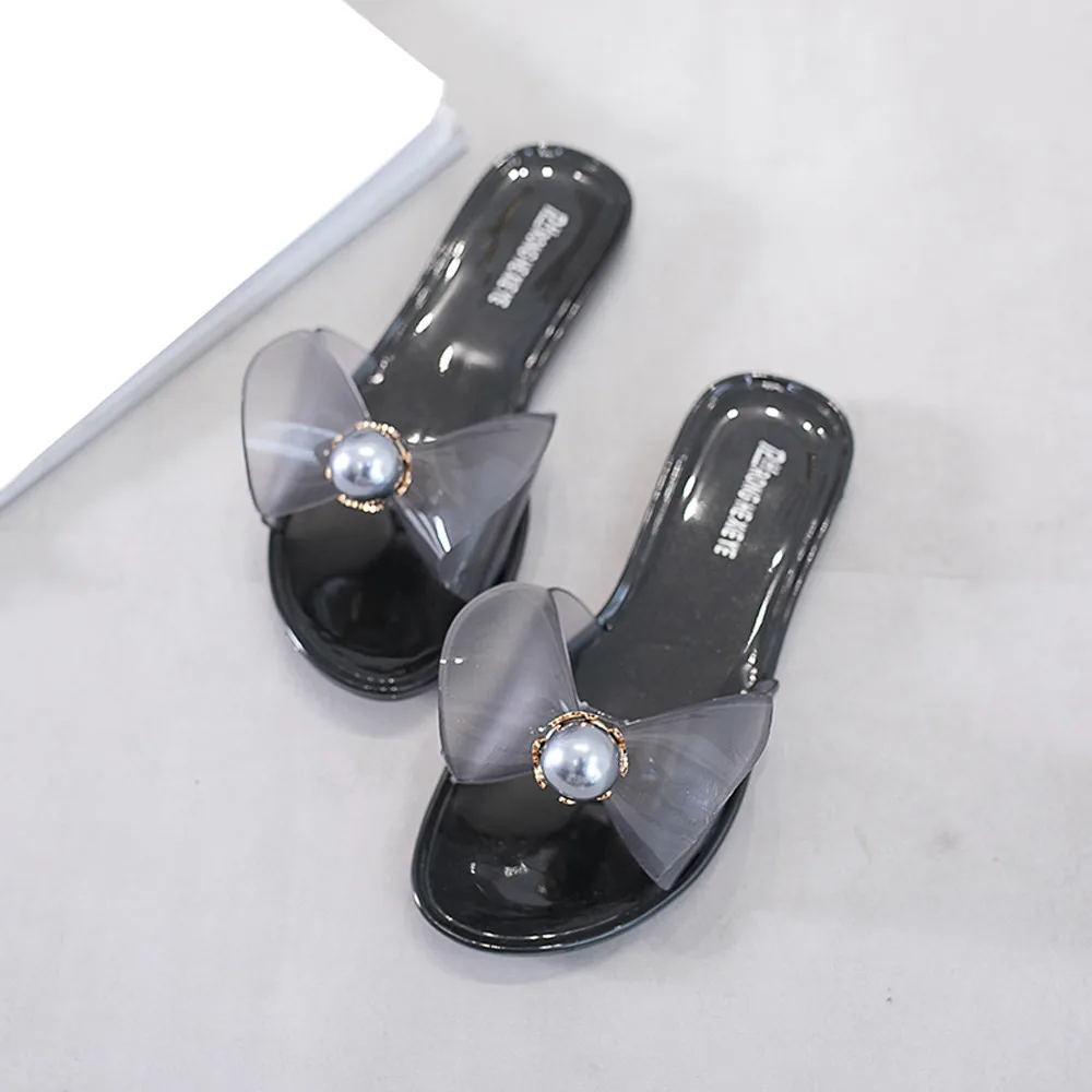 

Summer Slippers Women Floor Soft Home Female Bow Pearl Slipper Flat Shoes Slides Comfortable Beach Slippers Flip Flops