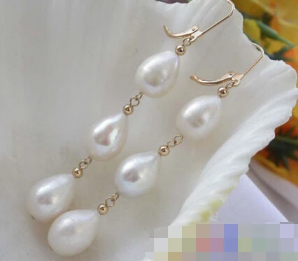 

Hot sell Noble- hot sell new - free shipping 13378 14MM WHITE DRIP FRESHWATER PEARL DANGLE EARRING
