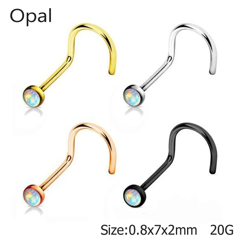 

1pc Surgical Steel Nose Screw Ring Opal Nose Bone Stud Retainer Holder Piercing Body Jewelry 20g