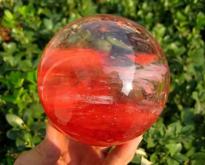 

04780 Cherry Red Smelted DECORATIVE POLISHED Quartz Crystal Sphere Ball !!