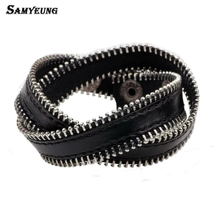 

Samyeung Steampunk Charm Zipper Bracelets Women Leather Bracelet Bangles Braclet Men Braslet Male Jewelry Pulseras Mujer 2017