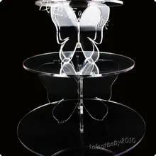 Свадебные украшения на заказ в виде бабочки Акриловые 3 яруса Свадебная стойка для кексов подставка для торта, пластиковый Кекс Свадебный дисплей