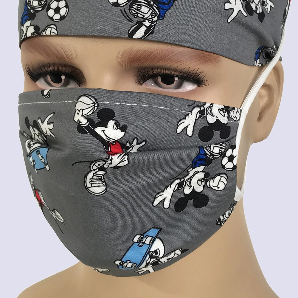high quality doctor nurse Adjustable operating hats mask high quality scrub caps Medical surgical cap dental clinic work - Цвет: mask