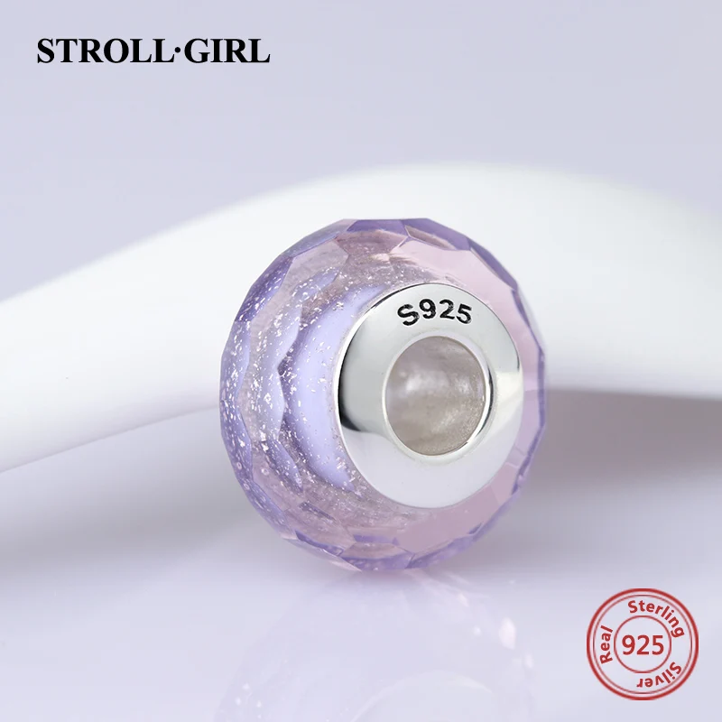 StrollGirl сверкающие муранские стеклянные бусины фиолетовые 925 серебряные подвески