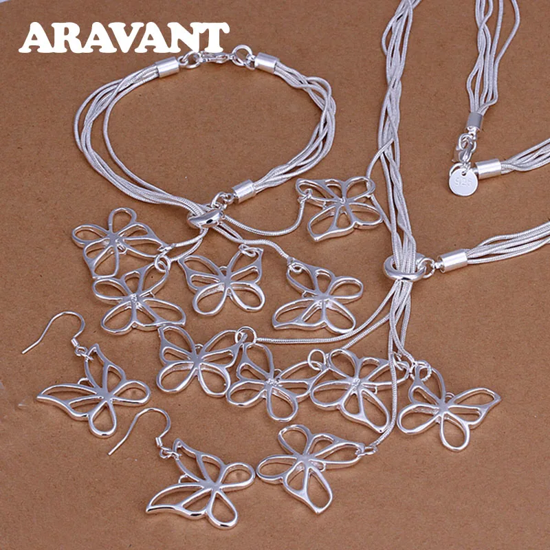 

Free Shipping Fashion Butterfly Earring Bracelet Necklace Jewelry Set For Women Wedding Party Jewelry Sets