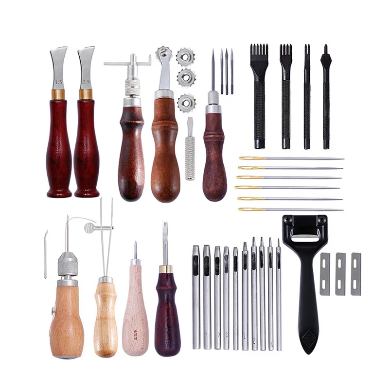1set Professional Leather Craft Tools Hand Sewing Stitching Punch