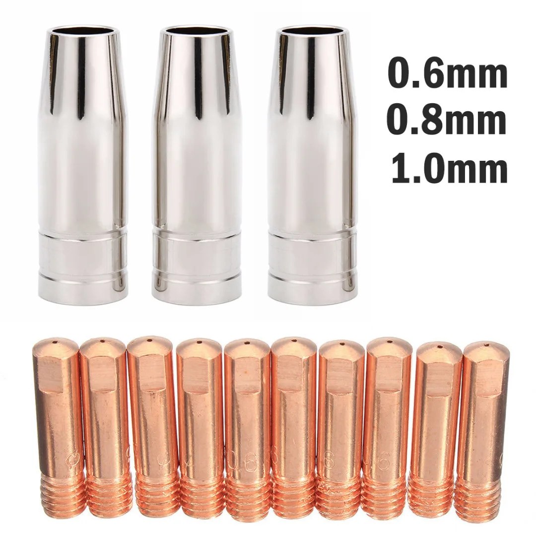 Ossieao 13Pcs MB15AK Mig Welding Shroud Nozzle Contact Tip Kit Torch 0.6MM/0.8MM/1.0MM