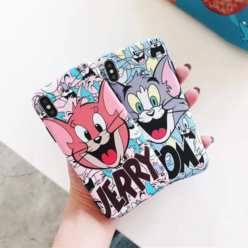 

Cute funny Cartoon Tom cat and Jerry mouse Kawaii anime Phone Case For iPhone cover X XR XS coque 7 7 Puls 8 6 puls case silicon