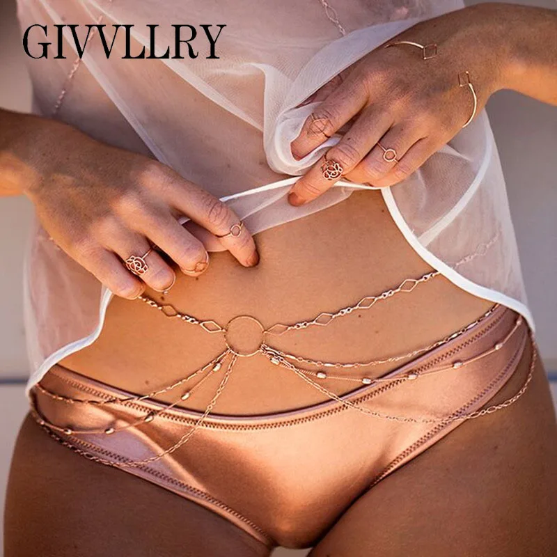 

GIVVLLRY Minimalist Belly Body Chains for Women Bohemian Copper Beaded Multilayers Gold Color Beach Waist Chain Body Jewelry
