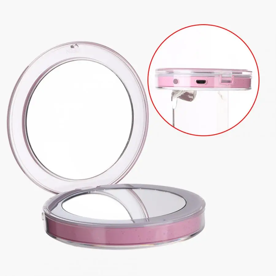 Светодиодный зеркало для макияжа с лампой с Портативный складной компактный круглое карманное зеркало интеллигентая(ый) Сенсор - Цвет: Розовый