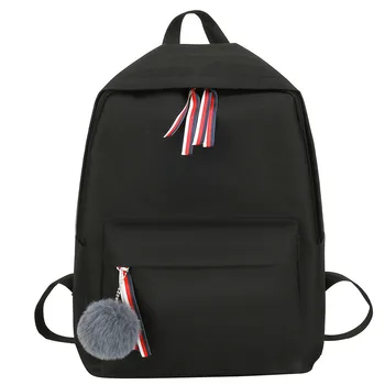 

Women Backpack For School Teenagers Girls Kawaii Bag 2018 Bookbag Canvas Backpack Female Backbag Rucksack with Fur Ball #L10