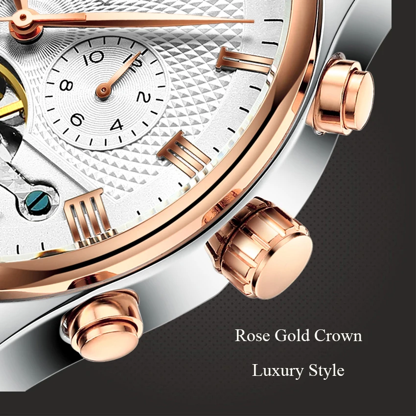 clássico rosa ouro couro relógios de pulso mecânicos reloj hombre 2020