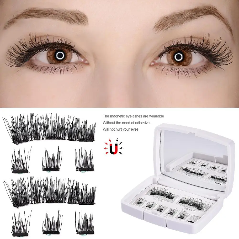 

3D Magnetic Eyelash Set No Glue No Trace Hand Made False Eyelashes Beauty Set With Mirror