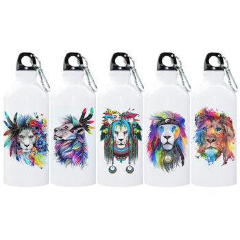 

Lions Photo Sport Water Bottle with Carabiner for Tour Outdoor Sport Touring Canteens Creative Watercolor Printing Gift Bottle