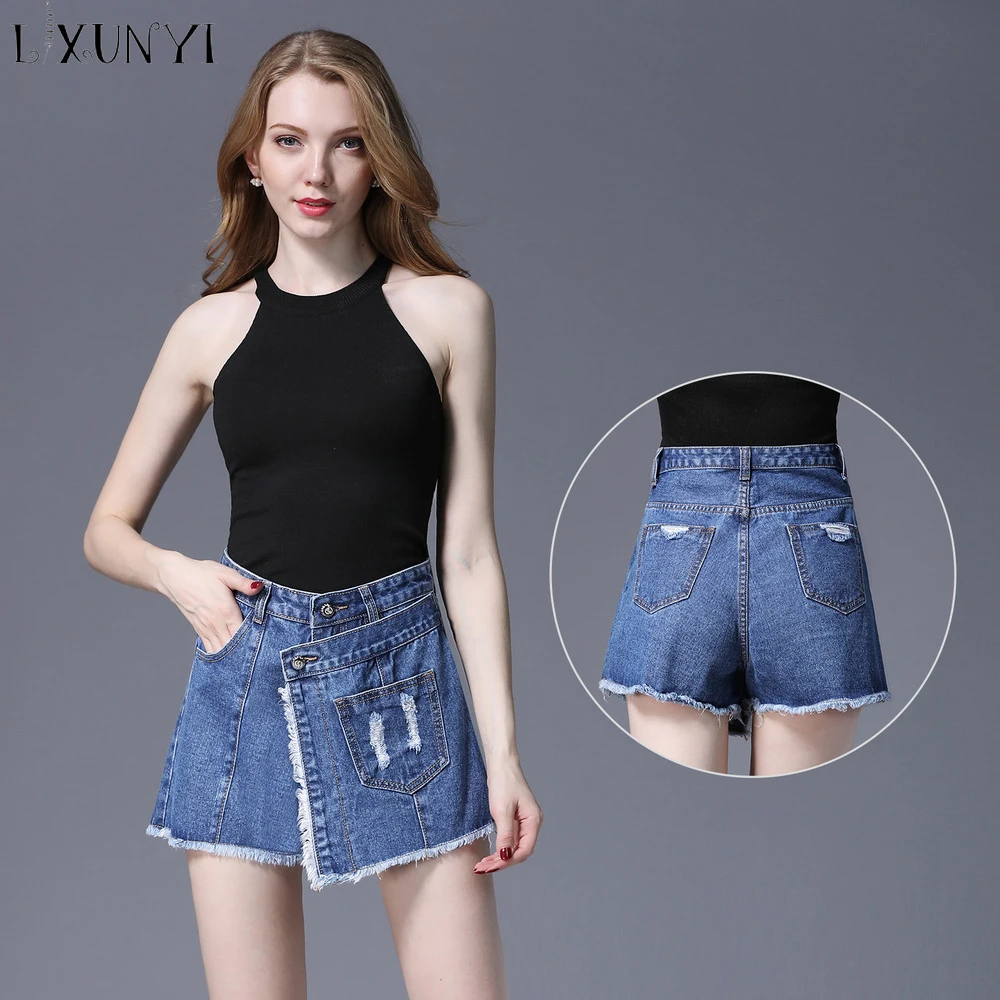 LXUNYI 4XL женские шорты юбка джинсы пуговицы большие размеры корейские юбки с