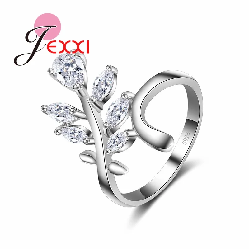 

Women Wedding Rings New Design Tree Branch Leaf Style White Crystals Finger Jewelry Engagement Ring 925 Sterling Silver