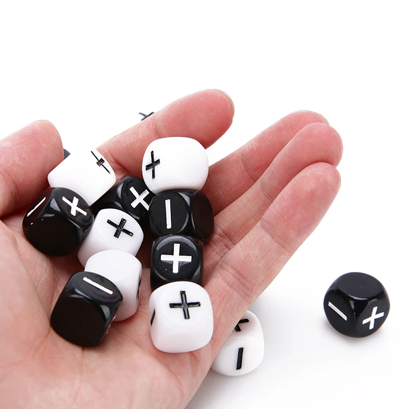 10Pcs/lot Plastic 6-Sided Dice Minus Plus D6 for Table Games D&D MTG RPG Gaming School Party Bar Game Props