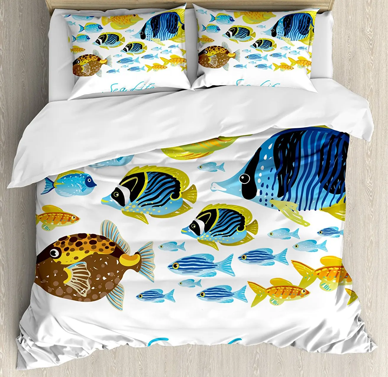 Fish Duvet Cover Set Vivid Underwater Wild Life with Freshwater