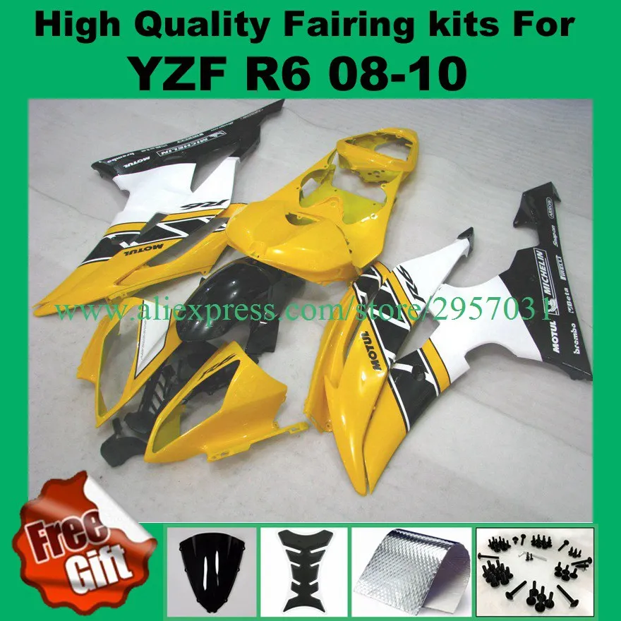 Инъекции Обтекатели 9 подарки Для Yamaha YZF R6 08 09 10 11 12 13 14 15 Желтый YZF-R6 2008- ABS для Мотоциклов Обтекателя Kit