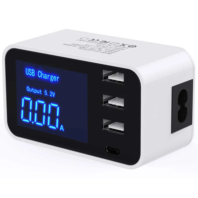 

Fast Charging 3 USB ports and 1 Type C Port USB Charger HUB Wall Charger Led Display Station Power Adapter