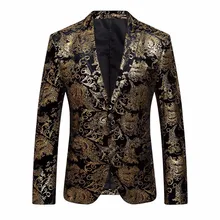 Новая мода Для мужчин платье Костюм с цветами лацканы Slim Fit Стильный Блейзер Золотые Костюмы Пальто Le костюм des hommes F1