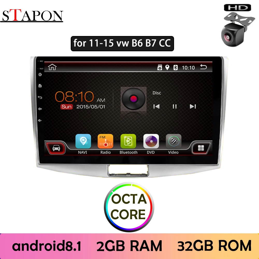 STAPON 10 дюймов для B6 B7 CC 2011-15 автомобильный Android8.1 2GBRAM навигационный Руль управления заднего вида AM FM RDS