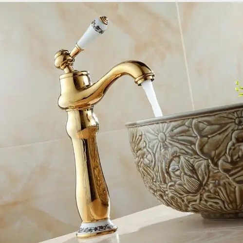 

Deck Mounted Golden Blue And White Porcelain Bathroom Faucet, Basin Faucet Mixer Single Handle Hot and Cold Torneira Cozinha