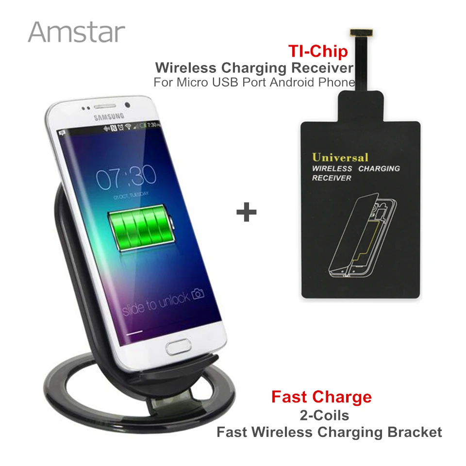 Amstar Qi Wireless Charger 10W Dual Coil Fast Charge for Samsung S8 S7