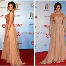 Шампанское формальное вечернее платье красная ковровая дорожка платья знаменитостей с открытыми плечами и v-образным вырезом шифон