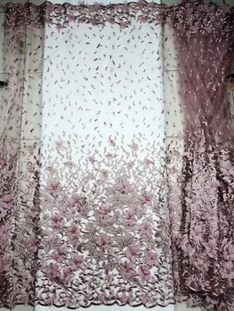 

Pink Beads African Lace Fabric 2019 High Quality 5yards Lace Tulle Lace Fabric African French Net Lace Fabric For Eveing Dress