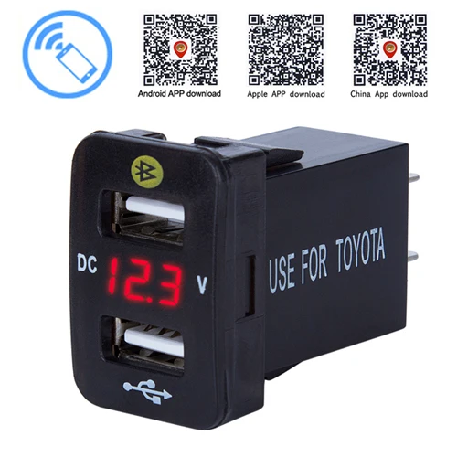 3.1A двойной зарядное устройство USB адаптер DC 12-24 V автомобильный прикуриватель для iOS/Android с Bluetooth дисплей напряжения для Toyota - Название цвета: Red