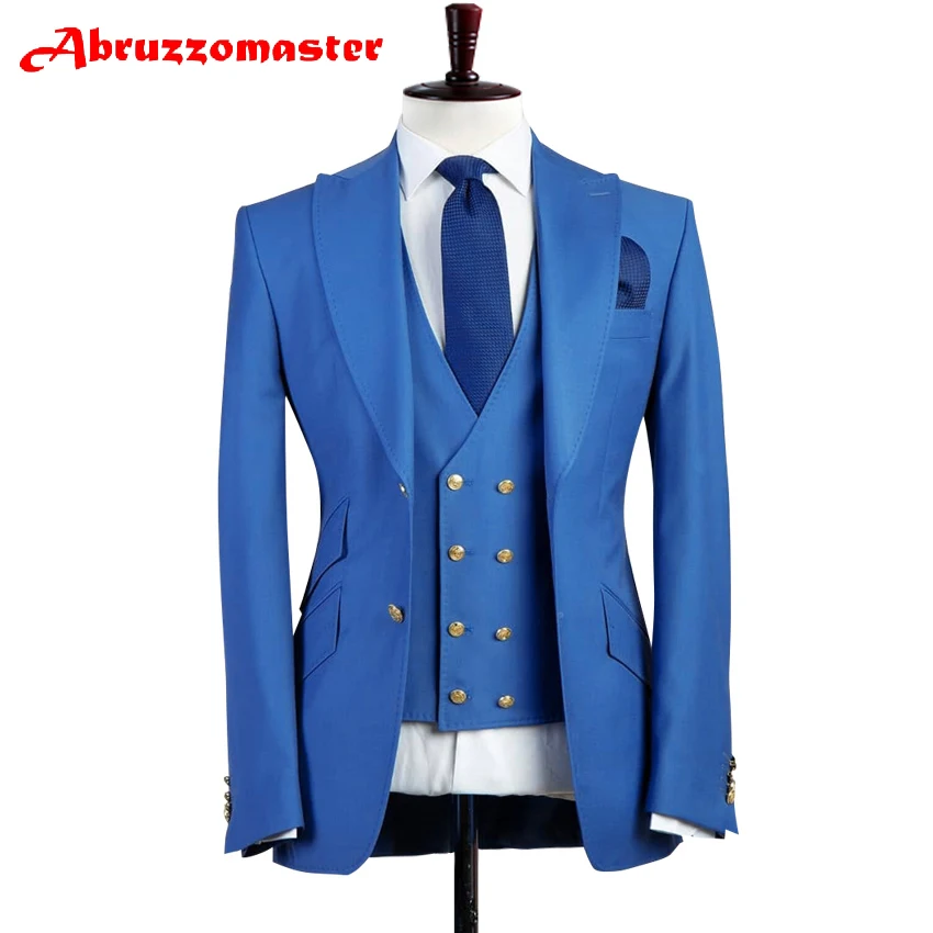 

Classic Man Suits Tailor Suit Pesked Lapel Groom Tuxedos Edge Jacket Wedding Clothes Tilt pocket Groom Suits 3Pieces Dinner Suit