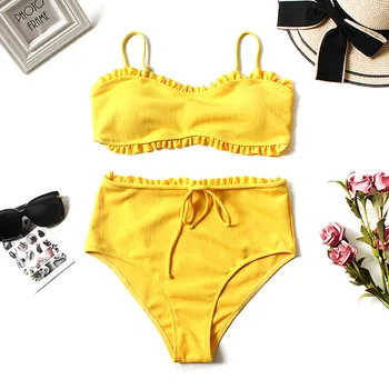 

New Push Up Bandeau Bikini Set High Waist Bikinis Women Swimwear Sexy Ruffle Swimsuit Falbala Beach Bathing Suit maillot de bain