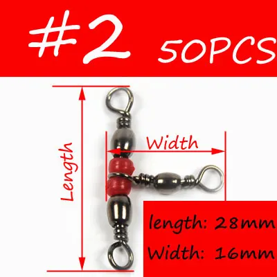 size 2 50pcs 50 шт. твердые кольца разъем латунь 3-Way прокатки Вертлюги морской рок рыболовные снасти 4 размера - Цвет: size 2 50pcs