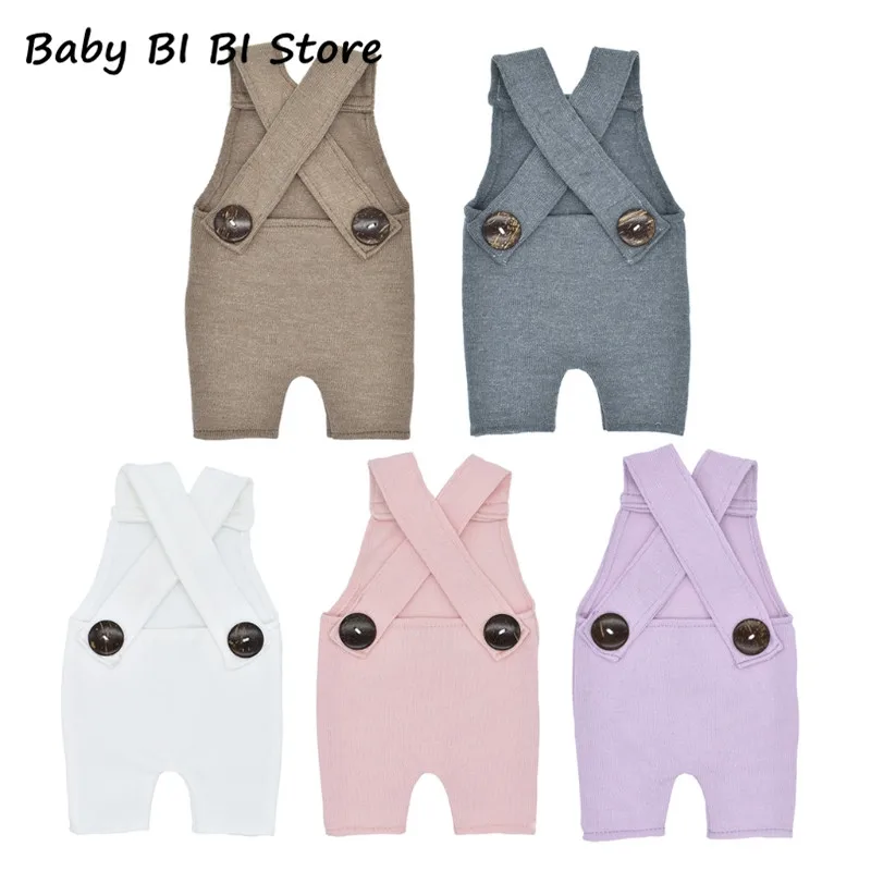 

Newborn Knitted Blend and Polyester Photography Prop Button Overalls Pants Baby Photo Shoot Romper Outfit Rompers