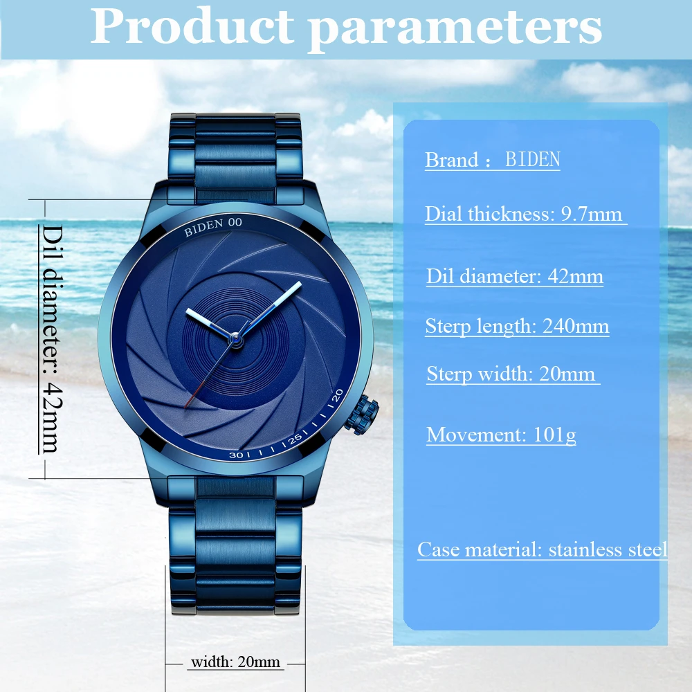 Top Brand Luxury Fashion Men Quartz Watch 2019 Photographer Series Unique Camera Waterproof Stainless Steel Men Wrist Watch Blue