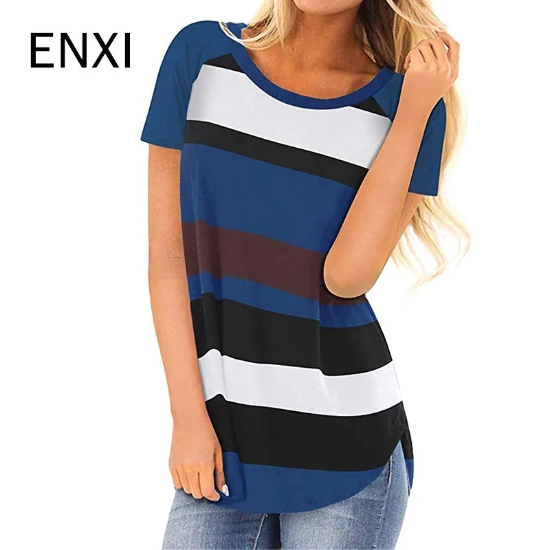 

ENXI Stripe Print O-neck T-Shirt Women Maternity Top Pregnancy Casual Clothes Blouse Women's Maternity Nursing Striped Tops
