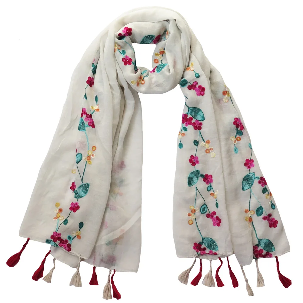 Модный Цветочный вышитый женский шарф-шаль с кисточкой, мягкий весенний светильник большого размера