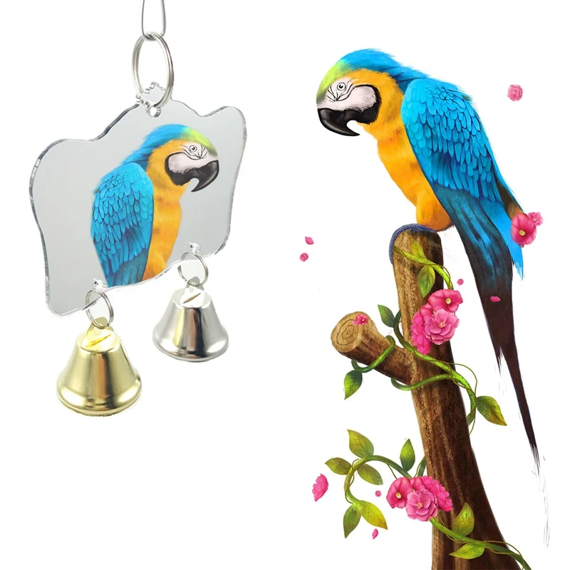 

3 Sizes Single Face Mirror Parrot Bird Toys Swing Bird Cage Toys With Bell Hanging Cage Toy For Parrot Cockatiel Budgie Birds