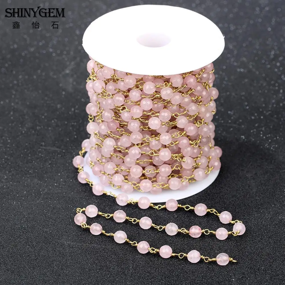 6 мм граненые бусины из розового кварца ShinyGem с золотым покрытием класса ААА